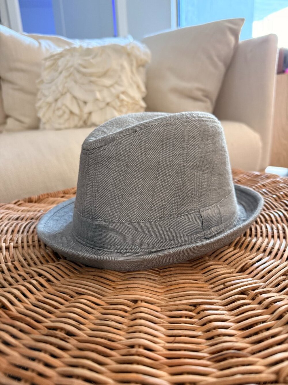 H&M Gray Herringbone Fedora Hat M/L | Classic Brim Hat Minimalist Chic Unisex
